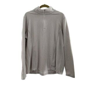 Eddie Bauer Womens XL Gray White Striped 1/4 Zip Pullover Sweater Fleece Outdoor